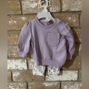 New Cynthia Rowley Lavender Kids Sweatshirt Set with Lace Accents. size 0-3M